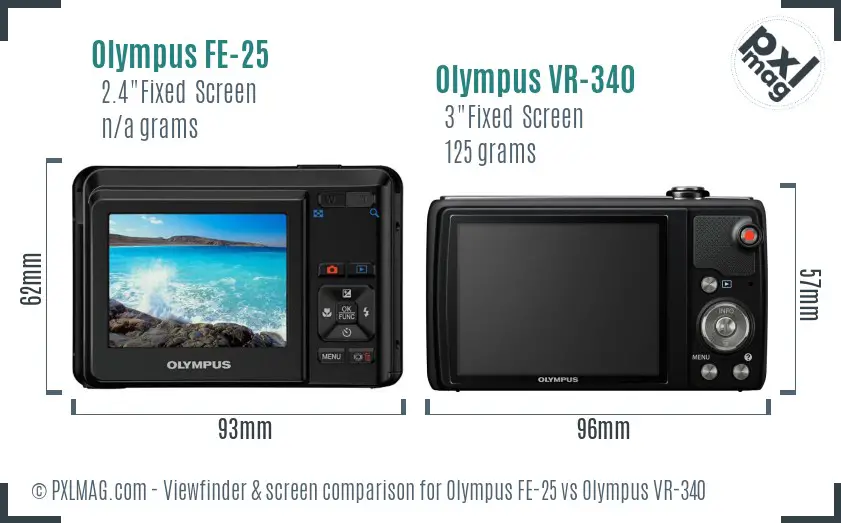 Olympus FE-25 vs Olympus VR-340 Screen and Viewfinder comparison