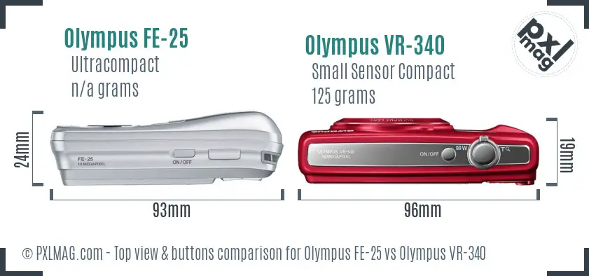 Olympus FE-25 vs Olympus VR-340 top view buttons comparison