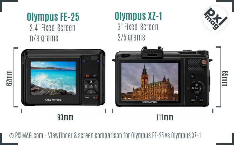 Olympus FE-25 vs Olympus XZ-1 Screen and Viewfinder comparison