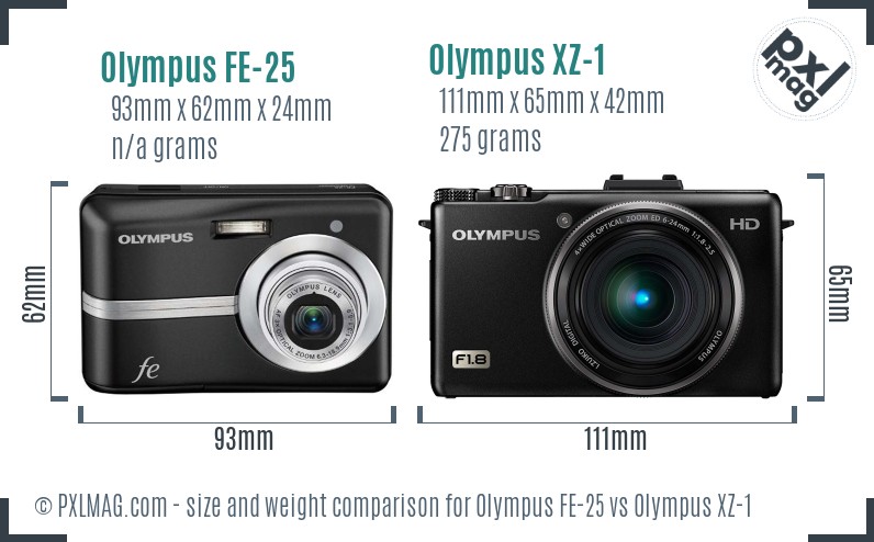 Olympus FE-25 vs Olympus XZ-1 size comparison