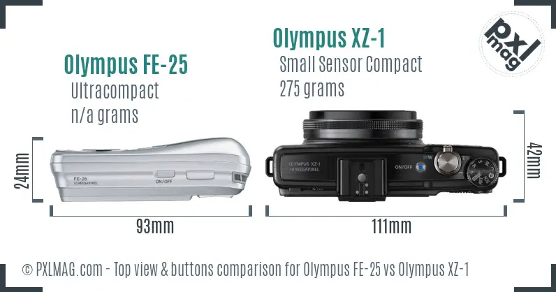 Olympus FE-25 vs Olympus XZ-1 top view buttons comparison