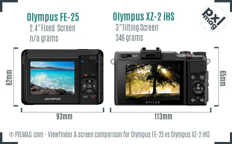 Olympus FE-25 vs Olympus XZ-2 iHS Screen and Viewfinder comparison