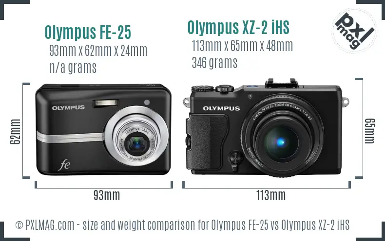 Olympus FE-25 vs Olympus XZ-2 iHS size comparison