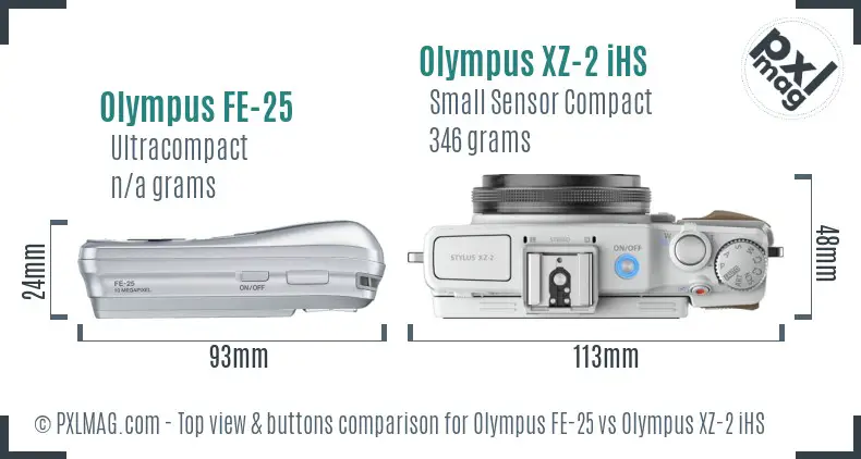 Olympus FE-25 vs Olympus XZ-2 iHS top view buttons comparison