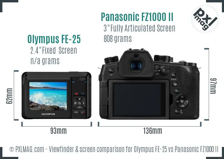 Olympus FE-25 vs Panasonic FZ1000 II Screen and Viewfinder comparison
