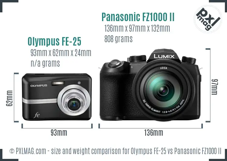Olympus FE-25 vs Panasonic FZ1000 II size comparison