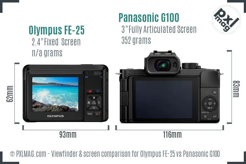 Olympus FE-25 vs Panasonic G100 Screen and Viewfinder comparison