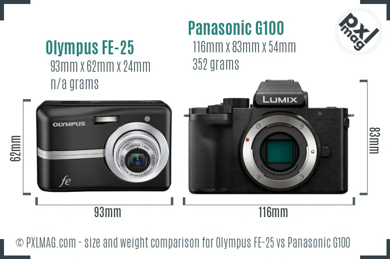 Olympus FE-25 vs Panasonic G100 size comparison