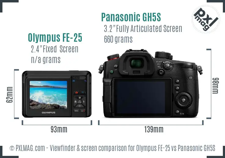 Olympus FE-25 vs Panasonic GH5S Screen and Viewfinder comparison