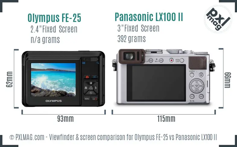 Olympus FE-25 vs Panasonic LX100 II Screen and Viewfinder comparison