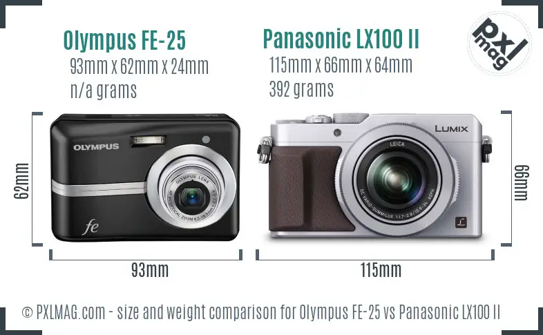 Olympus FE-25 vs Panasonic LX100 II size comparison