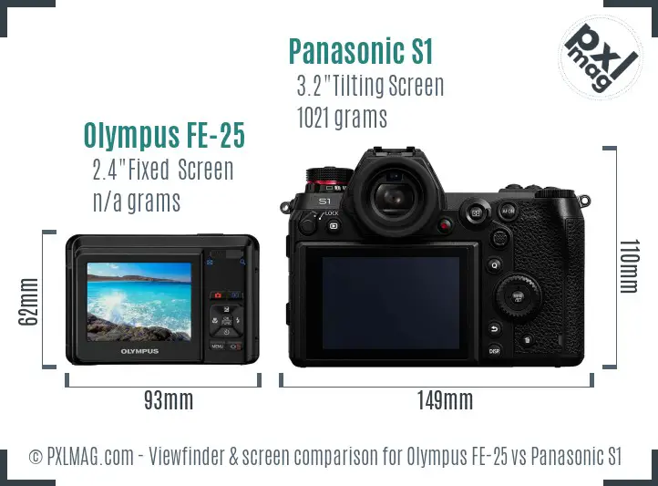 Olympus FE-25 vs Panasonic S1 Screen and Viewfinder comparison