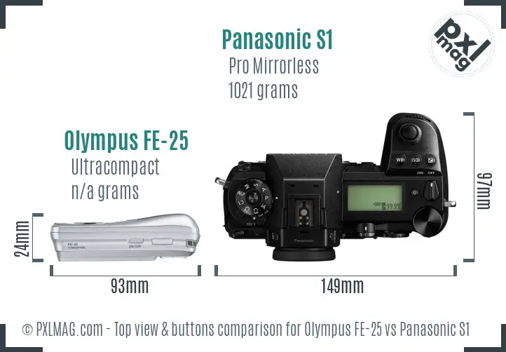 Olympus FE-25 vs Panasonic S1 top view buttons comparison