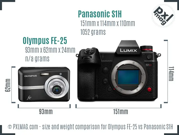 Olympus FE-25 vs Panasonic S1H size comparison