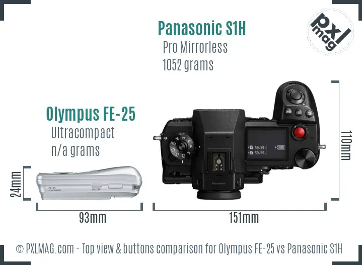 Olympus FE-25 vs Panasonic S1H top view buttons comparison