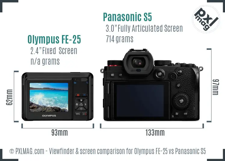 Olympus FE-25 vs Panasonic S5 Screen and Viewfinder comparison
