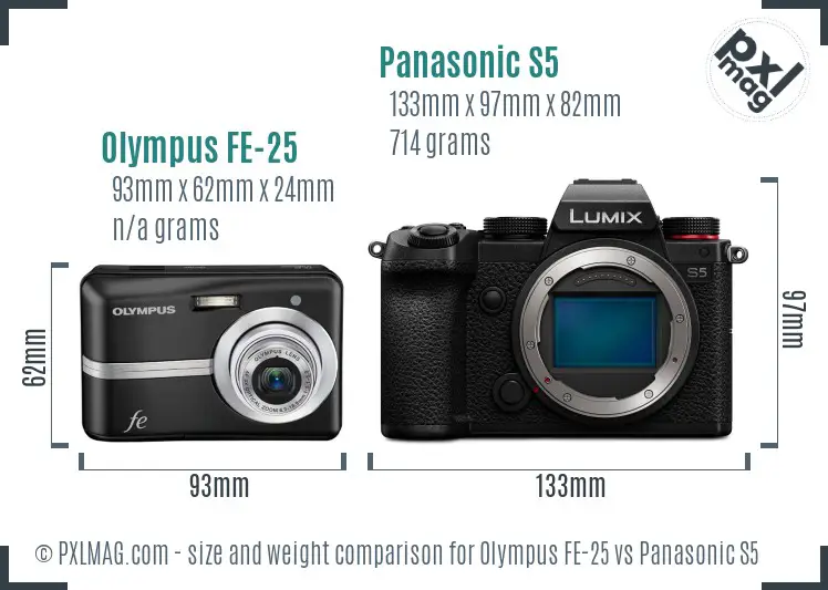 Olympus FE-25 vs Panasonic S5 size comparison