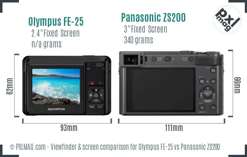 Olympus FE-25 vs Panasonic ZS200 Screen and Viewfinder comparison