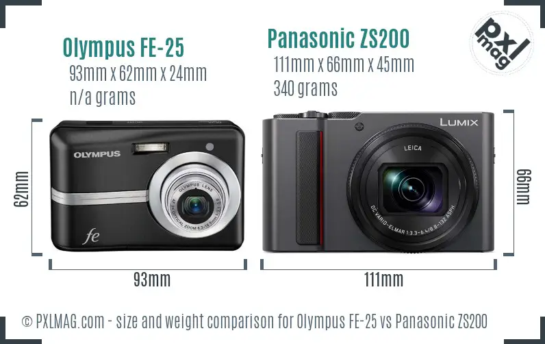 Olympus FE-25 vs Panasonic ZS200 size comparison