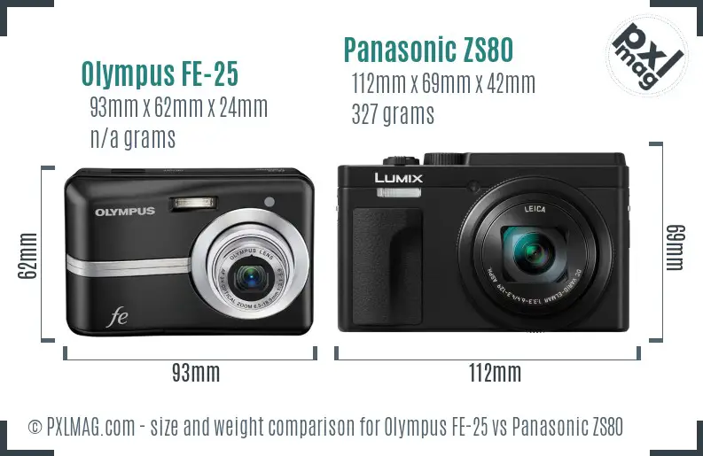 Olympus FE-25 vs Panasonic ZS80 size comparison