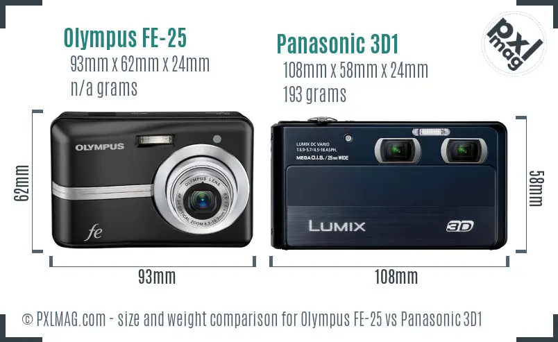 Olympus FE-25 vs Panasonic 3D1 size comparison