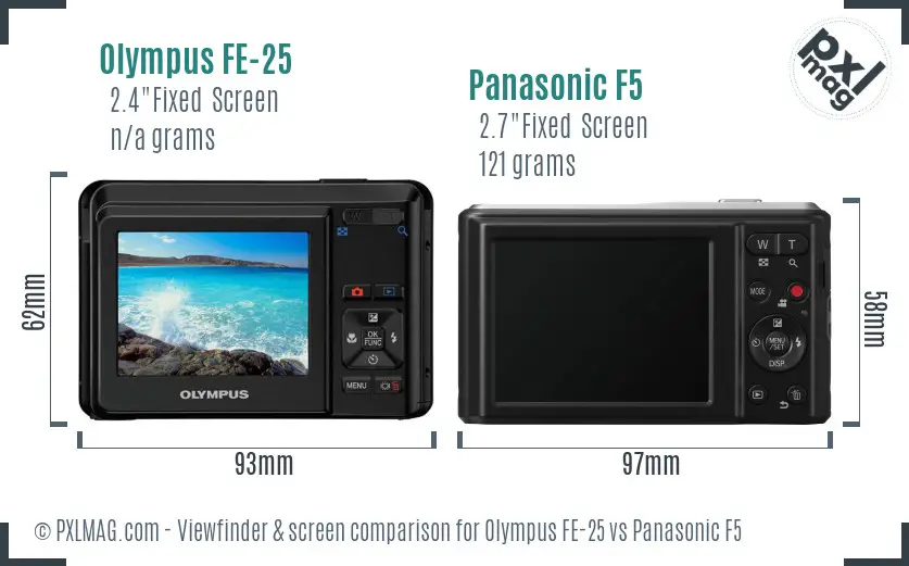 Olympus FE-25 vs Panasonic F5 Screen and Viewfinder comparison