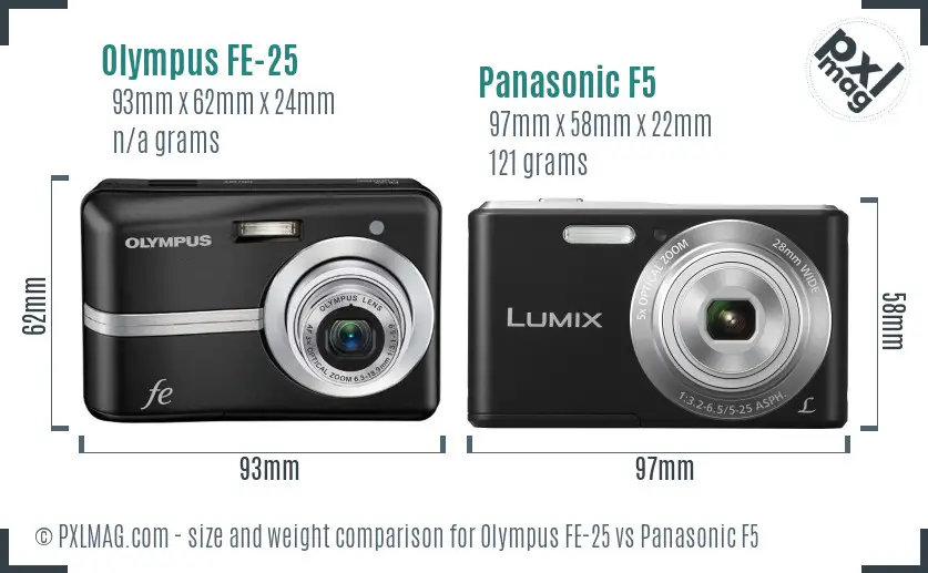 Olympus FE-25 vs Panasonic F5 size comparison