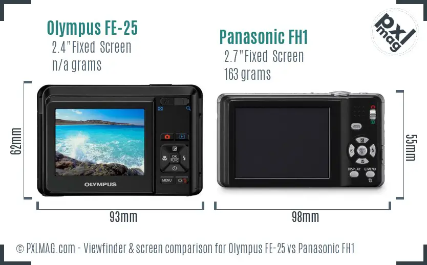 Olympus FE-25 vs Panasonic FH1 Screen and Viewfinder comparison