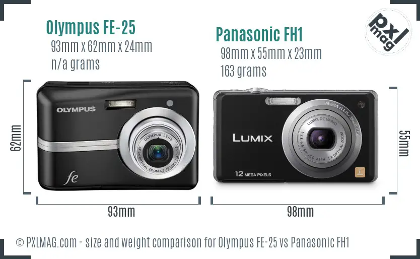 Olympus FE-25 vs Panasonic FH1 size comparison
