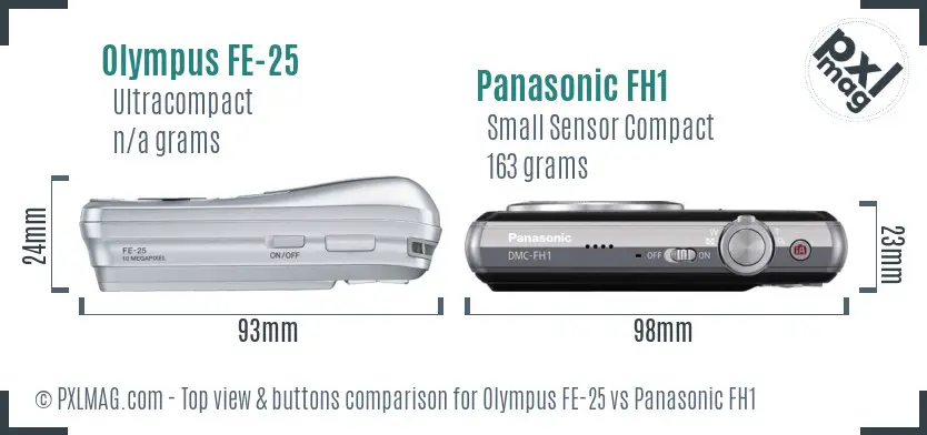 Olympus FE-25 vs Panasonic FH1 top view buttons comparison