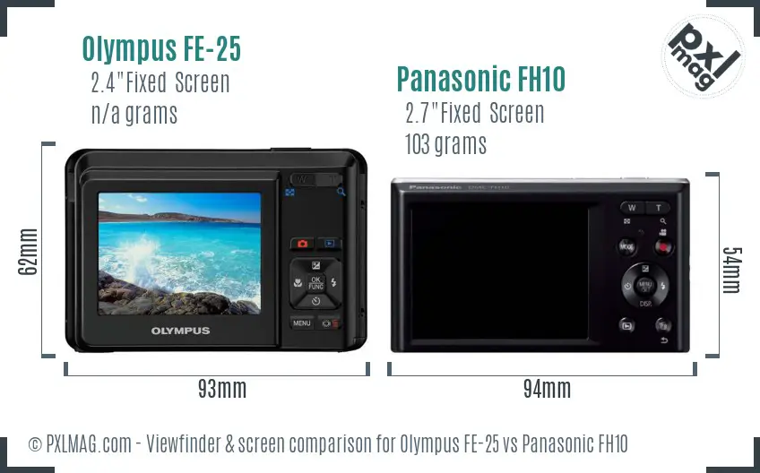 Olympus FE-25 vs Panasonic FH10 Screen and Viewfinder comparison