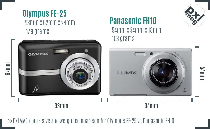 Olympus FE-25 vs Panasonic FH10 size comparison