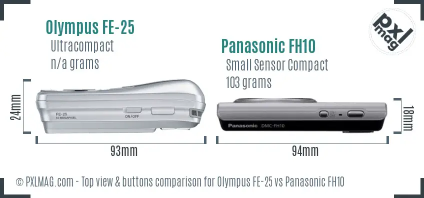 Olympus FE-25 vs Panasonic FH10 top view buttons comparison