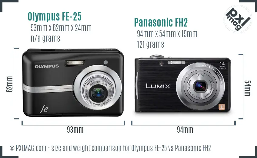 Olympus FE-25 vs Panasonic FH2 size comparison