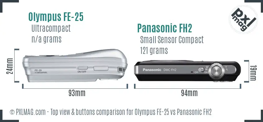 Olympus FE-25 vs Panasonic FH2 top view buttons comparison