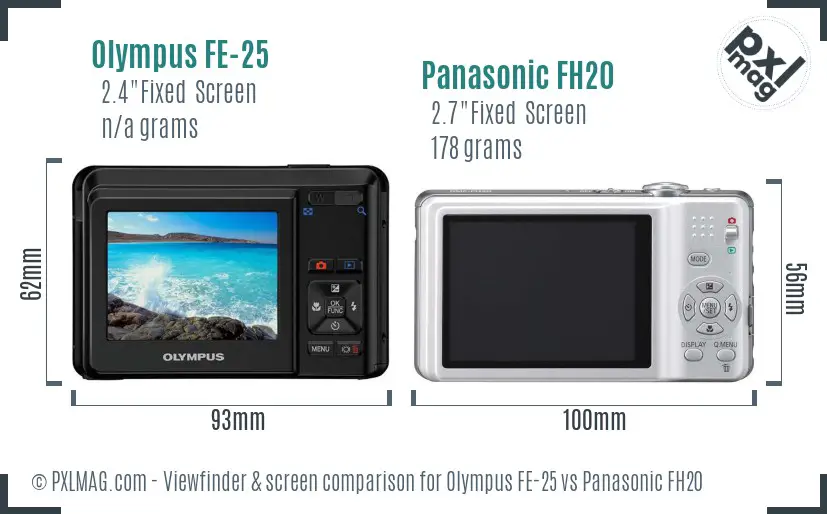 Olympus FE-25 vs Panasonic FH20 Screen and Viewfinder comparison