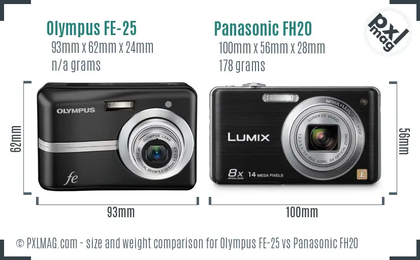 Olympus FE-25 vs Panasonic FH20 size comparison
