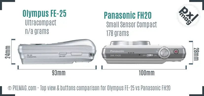 Olympus FE-25 vs Panasonic FH20 top view buttons comparison