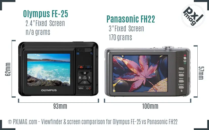 Olympus FE-25 vs Panasonic FH22 Screen and Viewfinder comparison