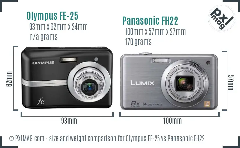 Olympus FE-25 vs Panasonic FH22 size comparison