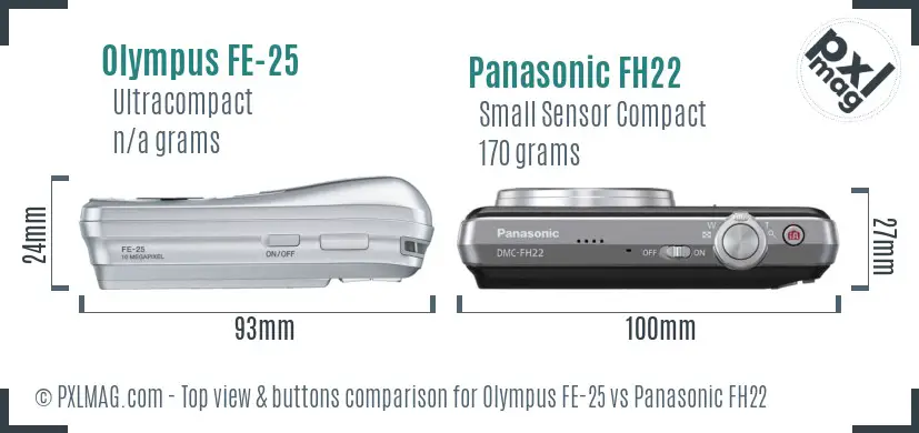 Olympus FE-25 vs Panasonic FH22 top view buttons comparison