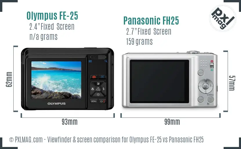 Olympus FE-25 vs Panasonic FH25 Screen and Viewfinder comparison