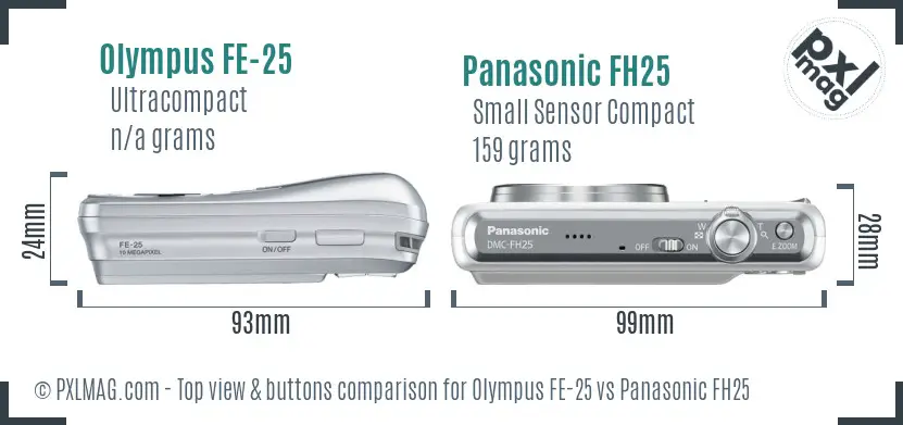 Olympus FE-25 vs Panasonic FH25 top view buttons comparison