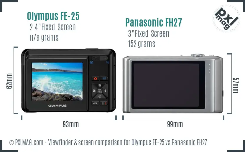 Olympus FE-25 vs Panasonic FH27 Screen and Viewfinder comparison