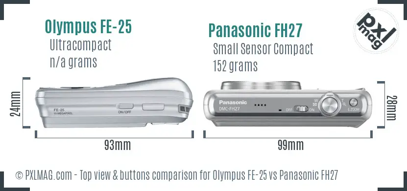 Olympus FE-25 vs Panasonic FH27 top view buttons comparison