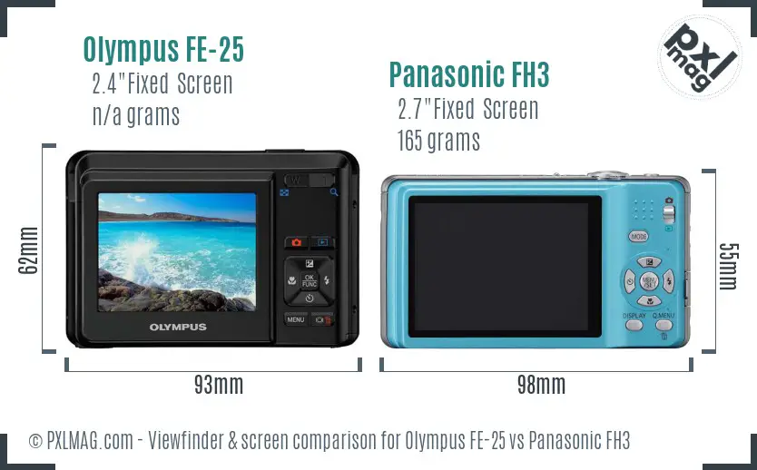 Olympus FE-25 vs Panasonic FH3 Screen and Viewfinder comparison