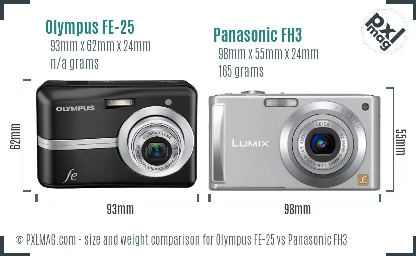 Olympus FE-25 vs Panasonic FH3 size comparison