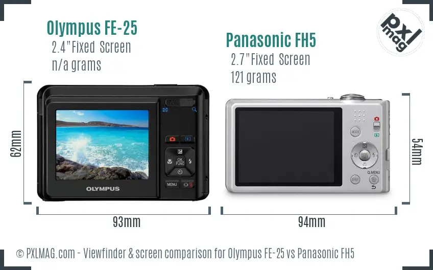 Olympus FE-25 vs Panasonic FH5 Screen and Viewfinder comparison