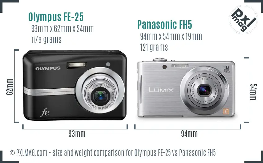 Olympus FE-25 vs Panasonic FH5 size comparison