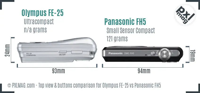 Olympus FE-25 vs Panasonic FH5 top view buttons comparison